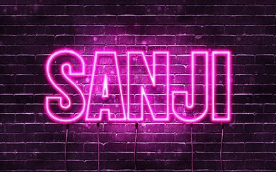 Happy Birthday Sanji, 4k, pink neon lights, Sanji name, creative, Sanji Happy Birthday, Sanji Birthday, popular japanese female names, picture with Sanji name, Sanji