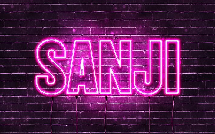 Feliz Anivers&#225;rio Sanji, 4k, luzes de n&#233;on rosa, nome Sanji, criativo, Sanji Feliz Anivers&#225;rio, Sanji Anivers&#225;rio, nomes femininos japoneses populares, imagem com o nome Sanji, Sanji