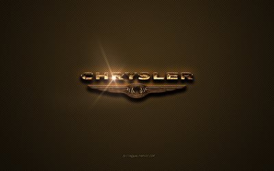 Chrysler golden logo, artwork, brown metal background, Chrysler emblem, creative, Chrysler logo, brands, Chrysler