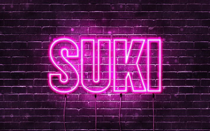 Buon Compleanno Suki, 4k, luci al neon rosa, nome Suki, creativo, Suki Buon Compleanno, Compleanno Suki, nomi femminili giapponesi popolari, foto con nome Suki, Suki