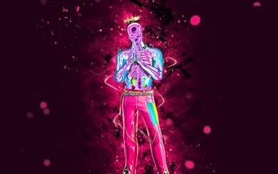 Skeleton Balvin, 4k, purple neon lights, Fortnite Battle Royale, Fortnite characters, Skeleton Balvin Skin, Fortnite, Skeleton Balvin Fortnite