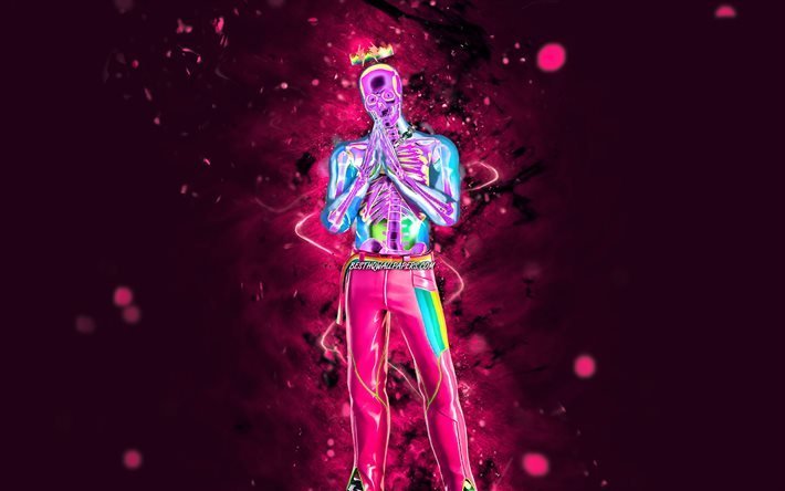 Skeleton Balvin, 4k, purple neon lights, Fortnite Battle Royale, Fortnite characters, Skeleton Balvin Skin, Fortnite, Skeleton Balvin Fortnite