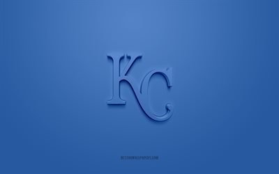 Kansas City Royals emblem, creative 3D logo, blue background, American baseball club, MLB, Missouri, USA, Kansas City Royals, baseball, Kansas City Royals insignia