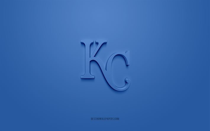 Emblema de los Kansas City Royals, logotipo creativo en 3D, fondo azul, club de b&#233;isbol estadounidense, MLB, Missouri, EE UU, Kansas City Royals, b&#233;isbol, insignia de los Kansas City Royals