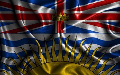British Columbia flag, 4k, silk wavy flags, canadian provinces, Day of British Columbia, fabric flags, Flag of British Columbia, 3D art, British Columbia, Provinces of Canada, British Columbia 3D flag, Canada
