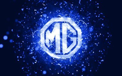 Logotipo azul escuro MG, 4k, luzes de n&#233;on azul escuro, criativo, fundo abstrato azul escuro, logotipo MG, marcas de carros, MG