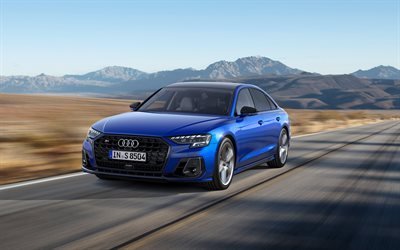 2022, Audi S8, 4k, vista frontal, exterior, novo azul S8, sed&#227; azul, carros alem&#227;es, Audi
