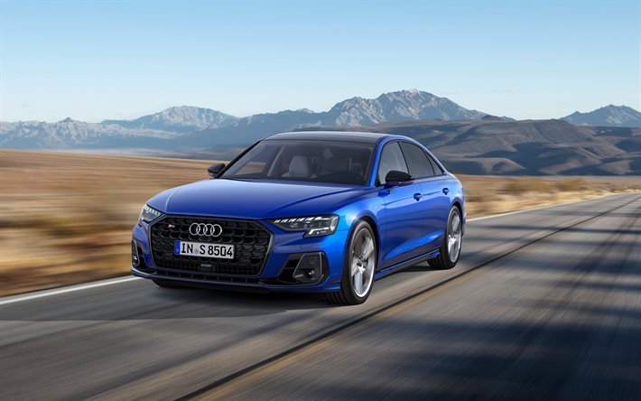 2022, Audi S8, 4k, front view, exterior, new blue S8, blue sedan, German cars, Audi