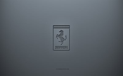 Logotipo da Ferrari, fundo cinza criativo, emblema da Ferrari, textura de papel cinza, Ferrari, fundo cinza, logotipo Ferrari 3D