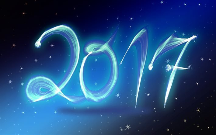 New Year, 2017, Winter, neon 2017, Christmas Wallpaper