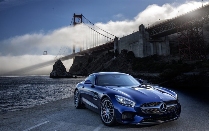 4k, Mercedes-AMG GT S, supercars, 2017 bilar, Golden Gate-Bron, Mercedes
