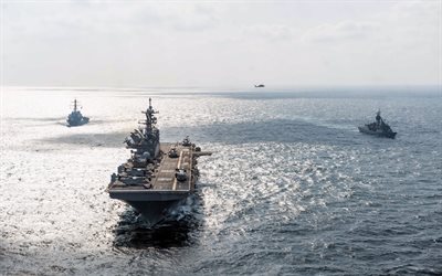 amphibious assault ship, USS America, US Navy, LHA-6, MV-22B Osprey, Sikorsky CH-53K, King Stallion, warships, USA