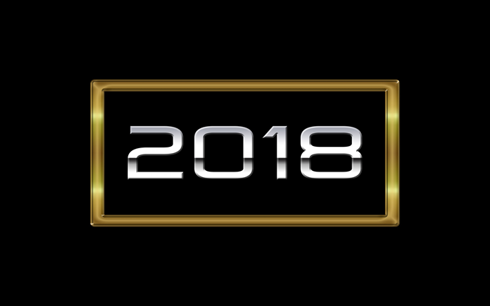 2018 Year, New Year, black background, 2018 concepts, golden symbols