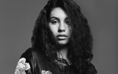 Alessia Cara, Canadian singer, portrait, young stars, monochrome, 4k