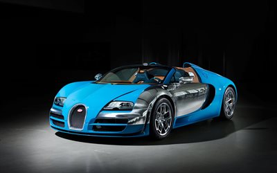 4k, la Bugatti Veyron Grand Sport Vitesse, hypercars, bleu Veyron, voitures de sport, Bugatti, Bugatti Veyron