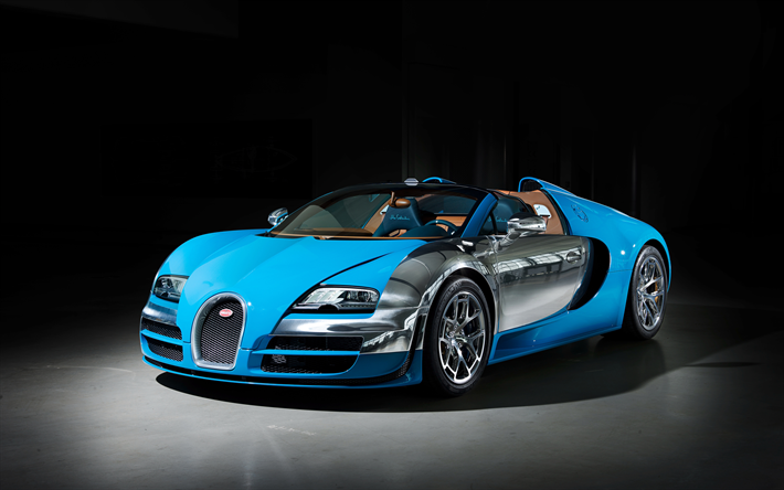 4k, el Bugatti Veyron Grand Sport Vitesse, hypercars, azul Veyron, autos de carreras, aston martin, Bugatti Veyron