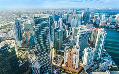 Miami, 4k, vista de cima, arquitetura moderna, arranha-c&#233;us, Fl&#243;rida, EUA