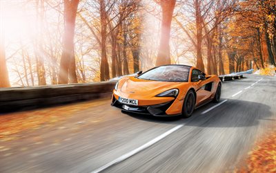 McLaren 570S, 4k, route, 2018 voitures, l&#39;automne, le flou de mouvement, McLaren