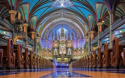 Bas&#237;lica de Notre-Dame, en Montreal, Canad&#225;, el interior, la catedral, Catolicismo