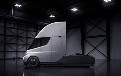 4k, Tesla Semi Camion, studio, 2018 camion, camion &#233;lectrique, camion Semi-remorque, Tesla, camions