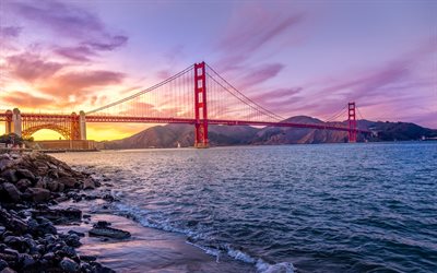 Il Golden Gate Bridge, CA, 4k, sospensione, ponte, San Francisco, California, USA, Golden Gate Stretto