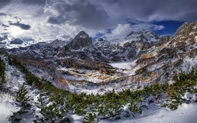 Triglav, montanha, inverno, neve, paisagem de montanha, Alpes, Eslov&#233;nia
