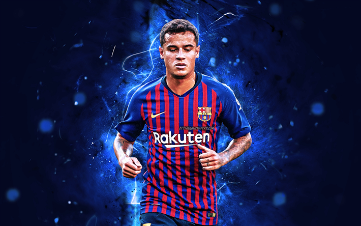 Philippe Coutinho, close-up, FCB, br&#233;silien joueurs de football du FC Barcelone, La Liga, Coutinho, Barca, Phil Coutinho, le football, le n&#233;on, le soccer, le LaLiga