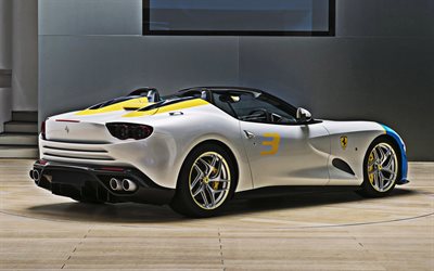 Ferrari SP3JC, 2018, ferrari f12tdf, convertible, roadster, new white blue Ferrari, Italian sports cars, Ferrari, Maranello
