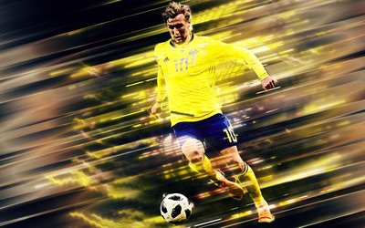 Emil Forsberg, 4k, creative art, blades style, Sweden national football team, Swedish footballer, Sweden, blue background, lines art, football