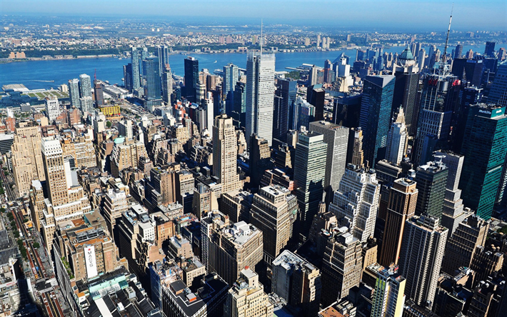 New York, city panorama, Manhattan, skyscrapers, business centers, skyline, USA