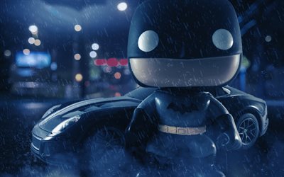 3D Batman, close-up, night, rain, Batman, superheroes, batmobile, Bat-man