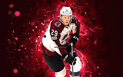 Nathan MacKinnon, jogadores de h&#243;quei, Colorado Avalanche, NHL, estrelas do h&#243;quei no gelo, MacKinnon, Mackinnon9, h&#243;quei, luzes de neon