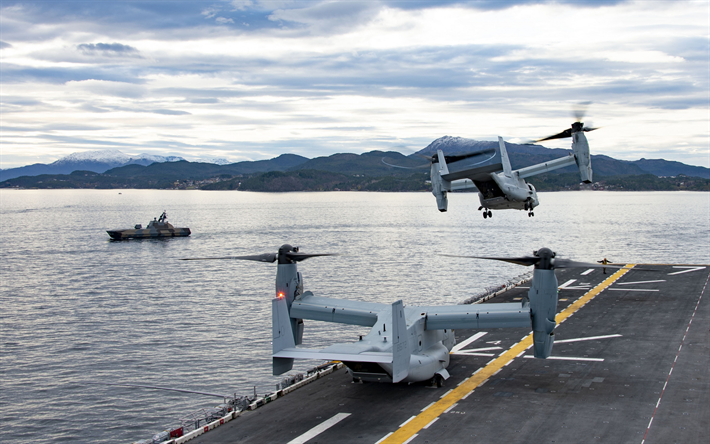 bell v-22 osprey mv-22b osprey, us tiltrotor, uss iwo jima, lhd-7, amphibischen angriff schiff, wasp-klasse, us marine corps, hnoms sturm, p961, norwegischen marine, der us navy