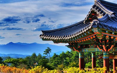 South Korea, asian temple, HDR, asian architecture, summer, Asia, Korea