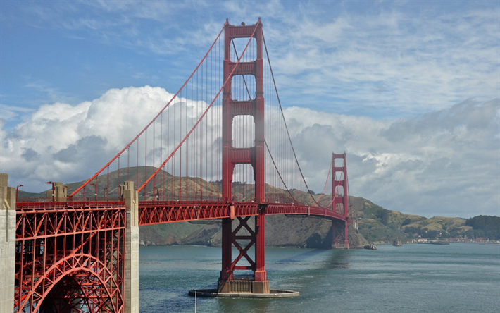 Golden Gate-Silta, San Francisco, riippusilta, punainen rauta silta, Amerikkalainen sillat, Golden Gate, California, USA