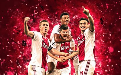 Klaas Jan Huntelaar, Dusan Tadic, team, Ajax FC, soccer, Dutch Eredivisie, Tadic, Huntelaar, football, neon lights