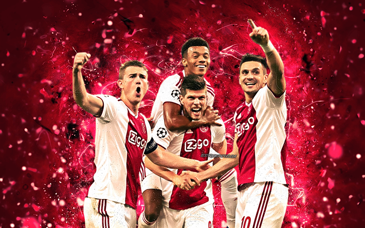 Klaas Jan Huntelaar, Dusan Tadic, equipa, Ajax FC, futebol, Campe&#227;o Holand&#234;s, Tadic, Huntelaar, luzes de neon
