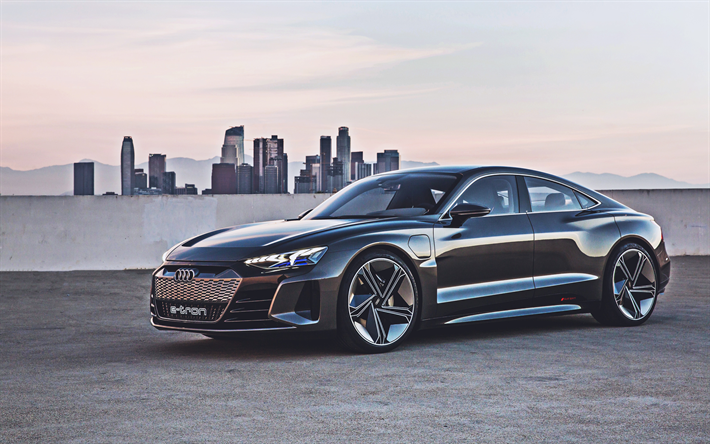 4k, Audi E-Tron GT Concepto, aparcamiento, 2019 coches, HDR, supercars, Audi E-Tron, los coches alemanes, el Audi