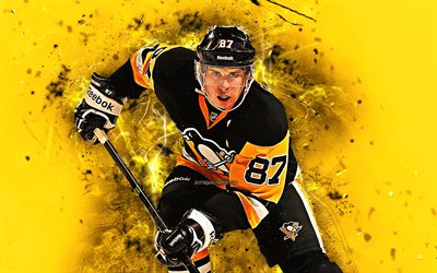 Sidney Crosby, hockey players, Pittsburgh Penguins, NHL, hockey stars, Sidney Patrick Crosby, hockey, neon lights