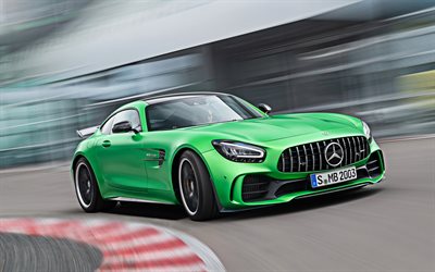 Mercedes-AMG GT R, 2020, 4k, front view, green racing car, exterior, supercar, German sports cars, Mercedes