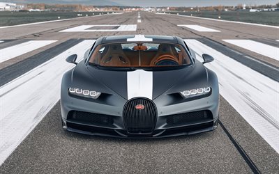 Bugatti Chiron Sport Les Legendes du Ciel, 2021, front view, exterior, hypercar, tuning Chiron, supercars, new black Chiron, Bugatti