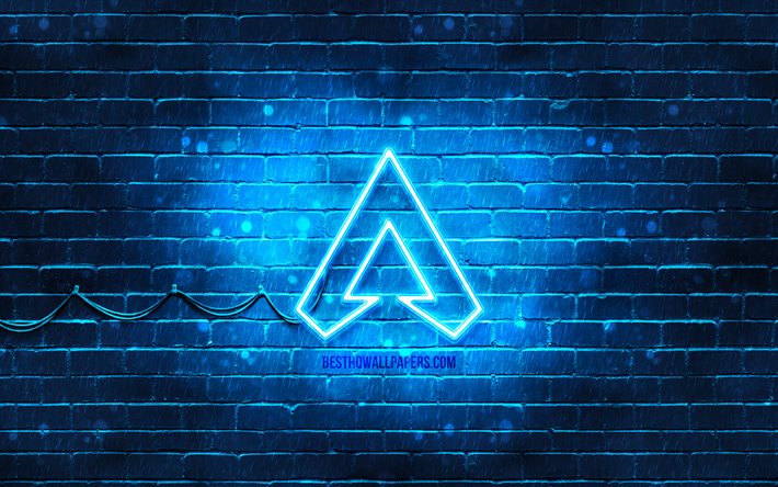 Logo bleu Apex Legends, 4k, mur de briques bleu, logo Apex Legends, jeux 2020, logo n&#233;on Apex Legends, Apex Legends