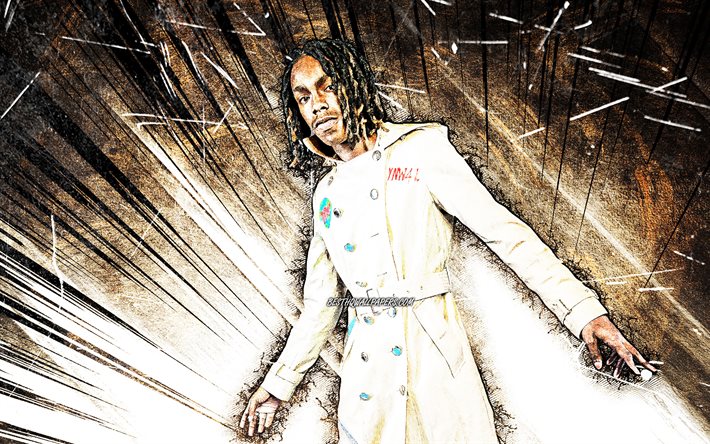 4k, YNW Melly, grunge art, american rapper, music stars, Jamell Maurice Demons, brown abstract rays, american celebrity, YNW Melly 4K
