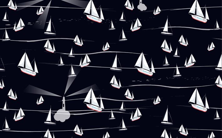 sailboats patterns, background with sailboats, artwork, blue backgrounds, sailing patterns, sailing backgrounds