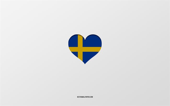 ich liebe schweden, europ&#228;ische l&#228;nder, schweden, grauer hintergrund, schweden flaggenherz, lieblingsland, liebe schweden