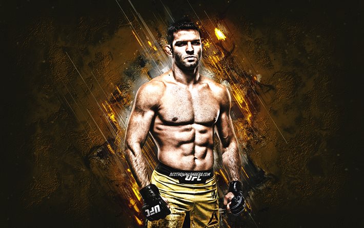 Thiago Moises, MMA, UFC, combattant br&#233;silien, portrait, fond de pierre jaune, Ultimate Fighting Championship