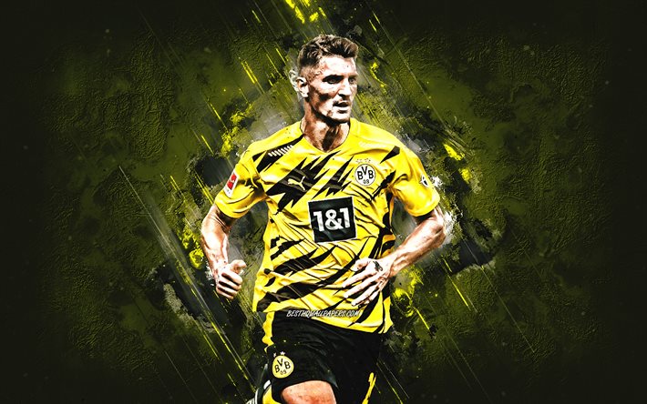 Thomas Meunier, Borussia Dortmund, BVB, jogador de futebol belga, retrato, fundo de pedra amarela, futebol, Dortmund
