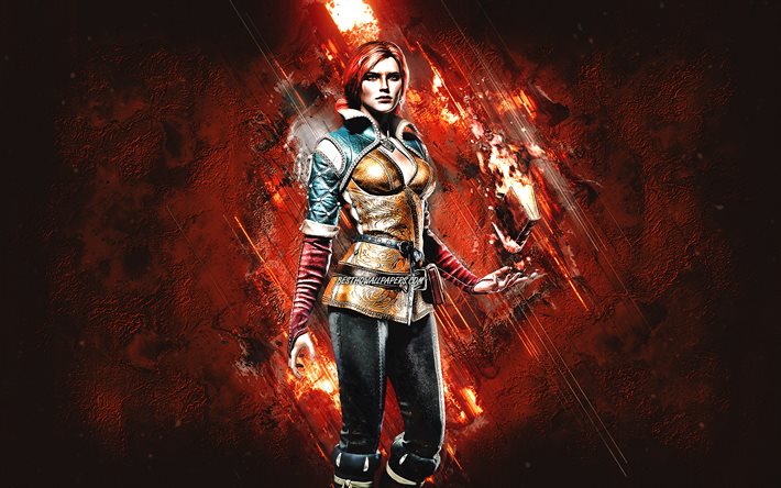 Triss Merigold, The Witcher, fond de pierre orange, art cr&#233;atif, personnages de The Witcher