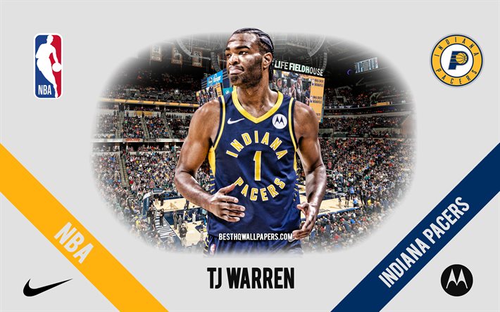 TJ Warren, Indiana Pacers, amerikkalainen koripallopelaaja, NBA, muotokuva, USA, koripallo, Bankers Life Fieldhouse, Indiana Pacers -logo
