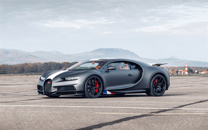 2021, Bugatti Chiron, Sport Les Legendes du Ciel, 4k, l&#252;ks hiper otomobil, yeni gri Chiron, tuning Chiron, spor arabalar, Bugatti